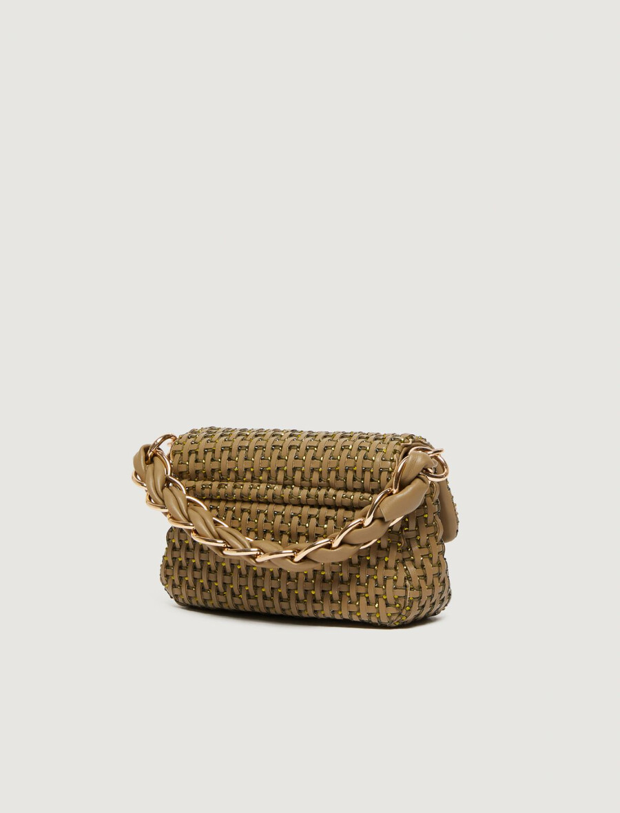 le muse liten vävd väska med strass - kaki
