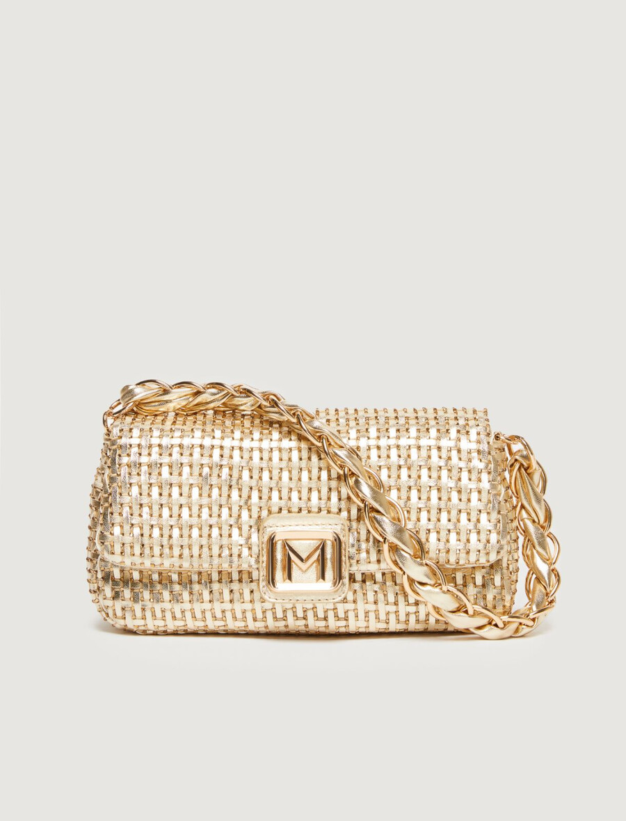 le muse mellanstor vävd väska med strass - guld