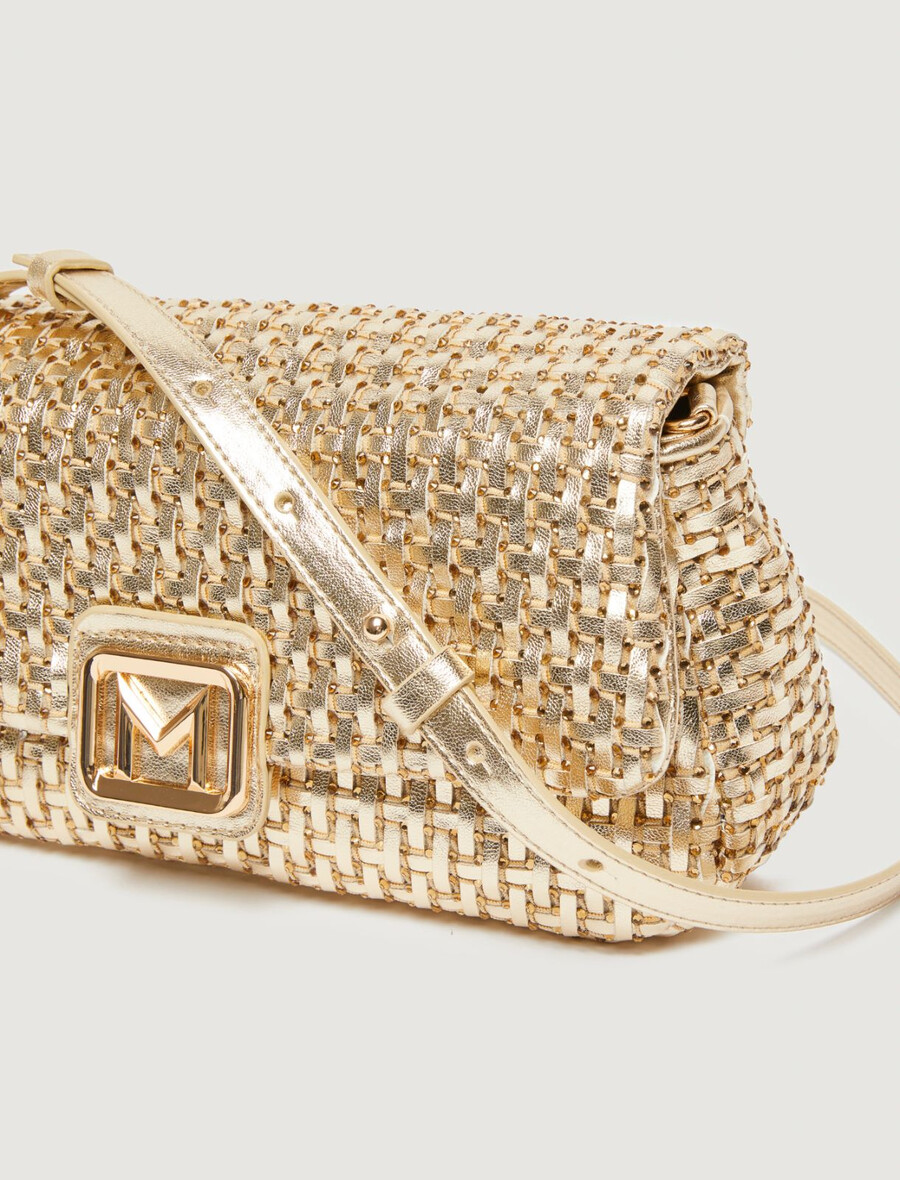 le muse mellanstor vävd väska med strass - guld