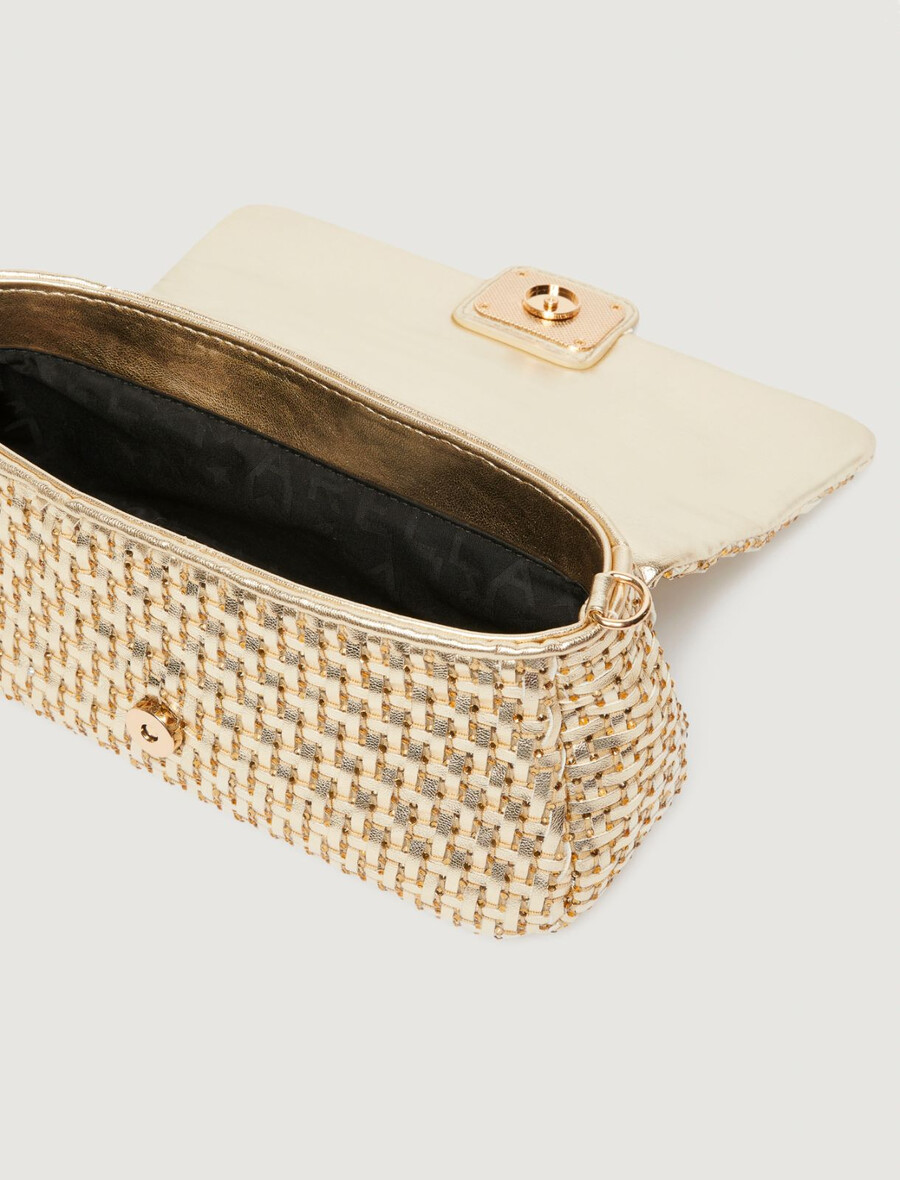 le muse mellanstor vävd väska med strass - guld