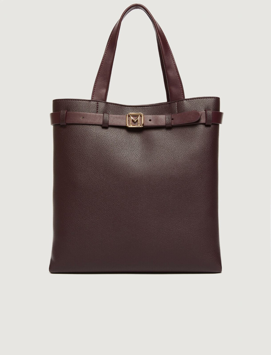 vertikal tote-väska med remdetalj - dark bown
