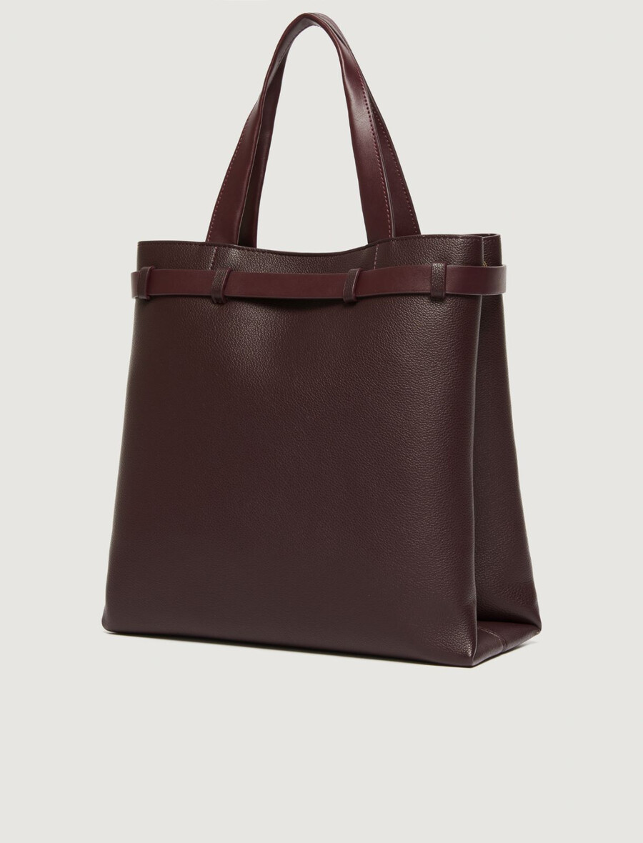 vertikal tote-väska med remdetalj - dark bown