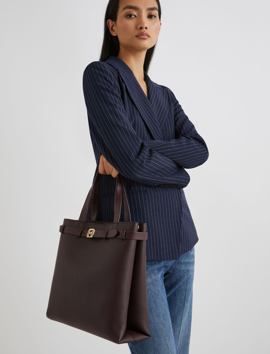 vertikal tote-väska med remdetalj - dark bown