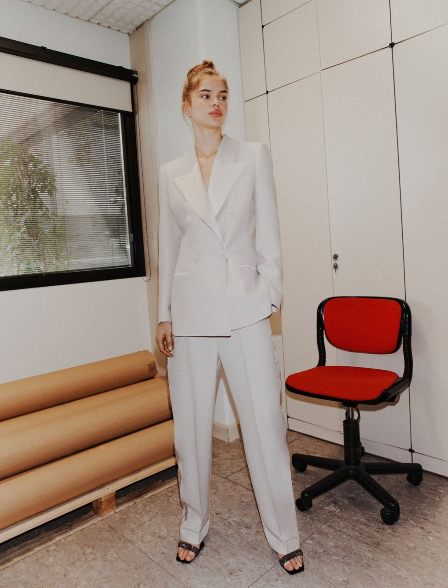 slim fit kavaj - ivory
