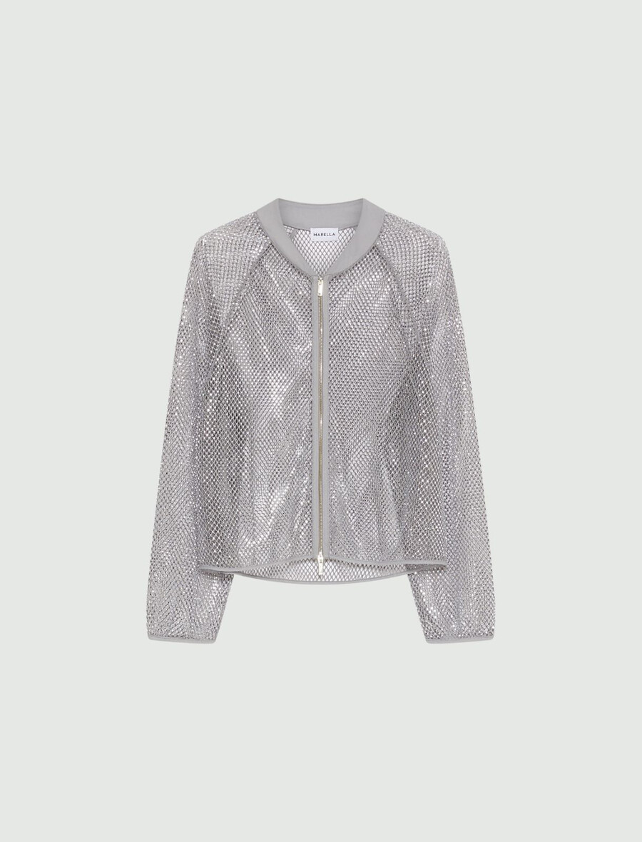 blousonjacka med strassmönster i mesh - grÅ