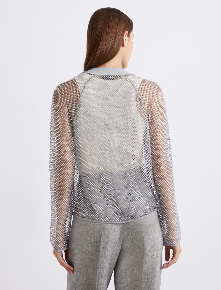 blousonjacka med strassmönster i mesh - grÅ