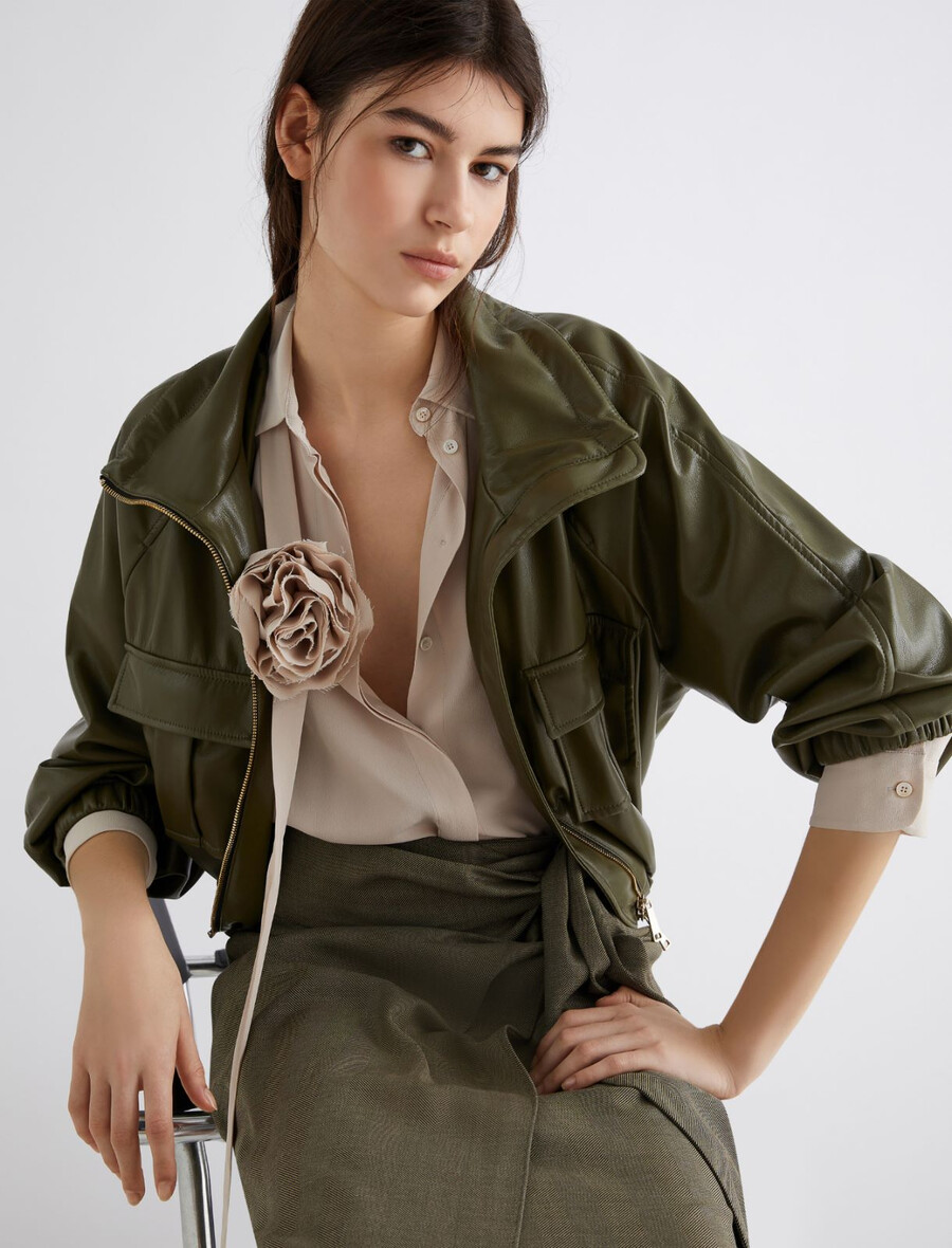 belagd jersey blouson jacka - olive