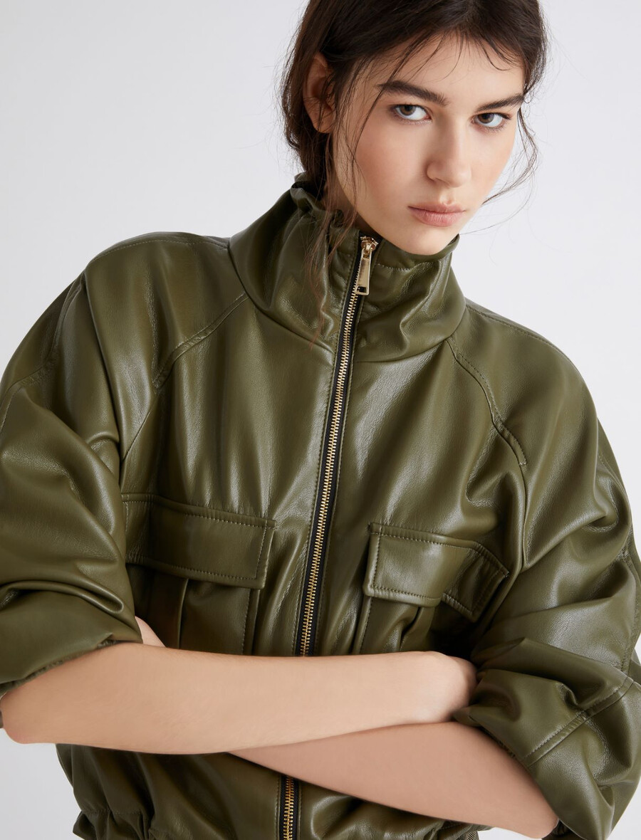 belagd jersey blouson jacka - olive