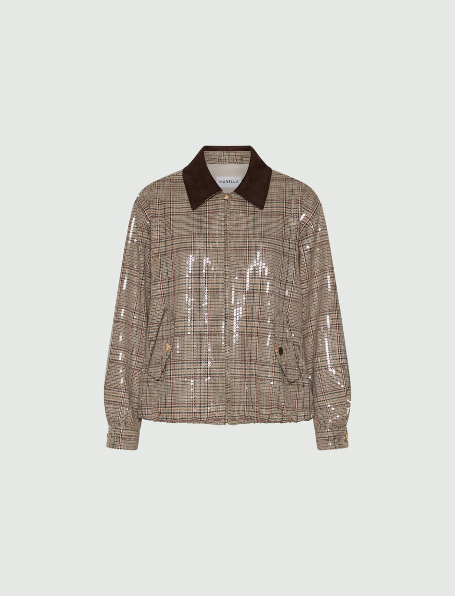 paljettmönstrad bomberjacka - beige
