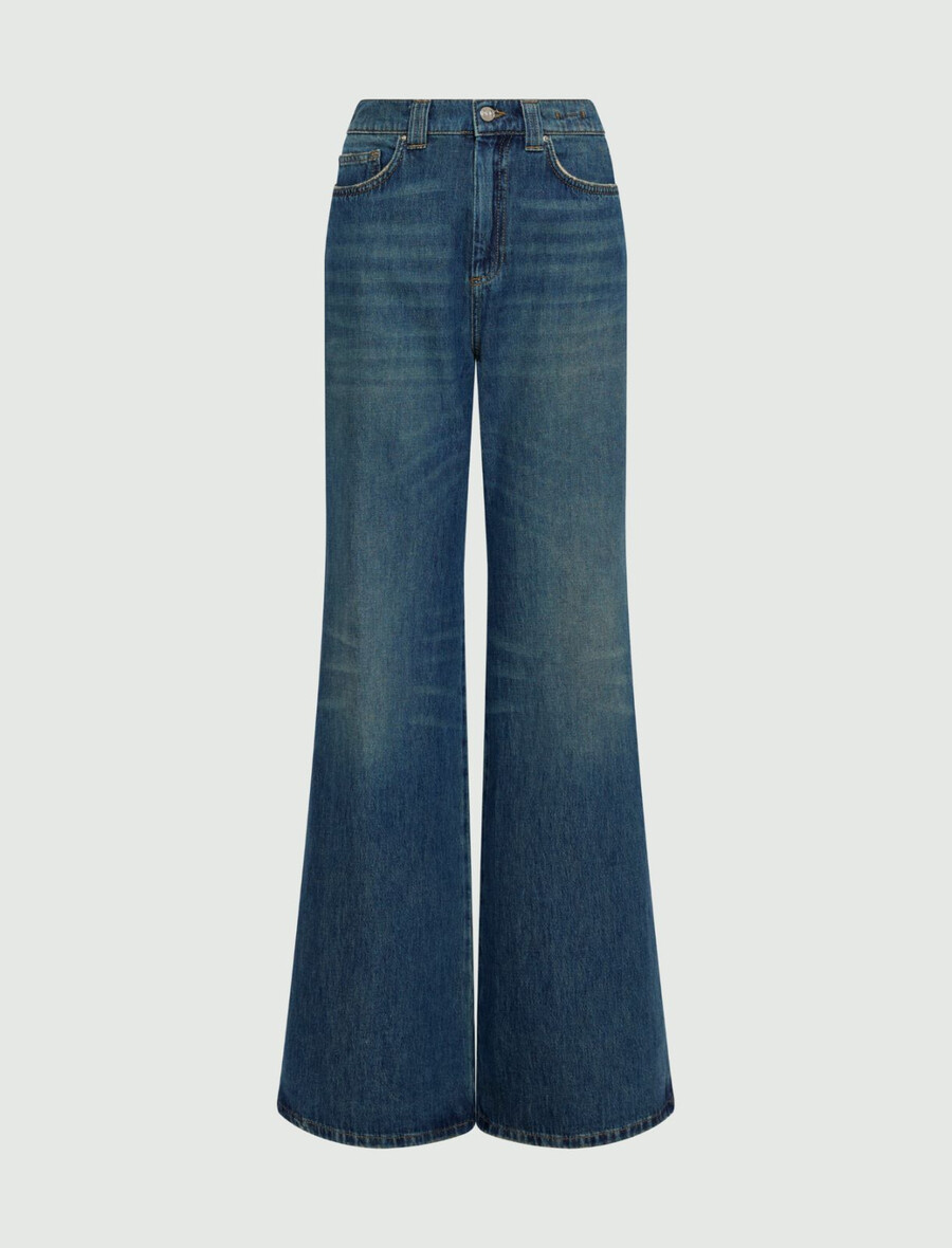 högmidjade jeans med vida ben - marinblÅ