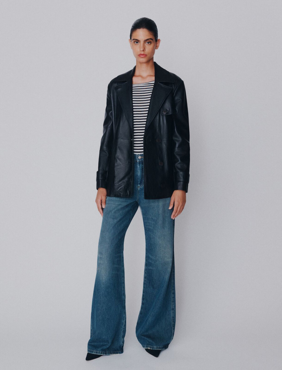 högmidjade jeans med vida ben - marinblÅ