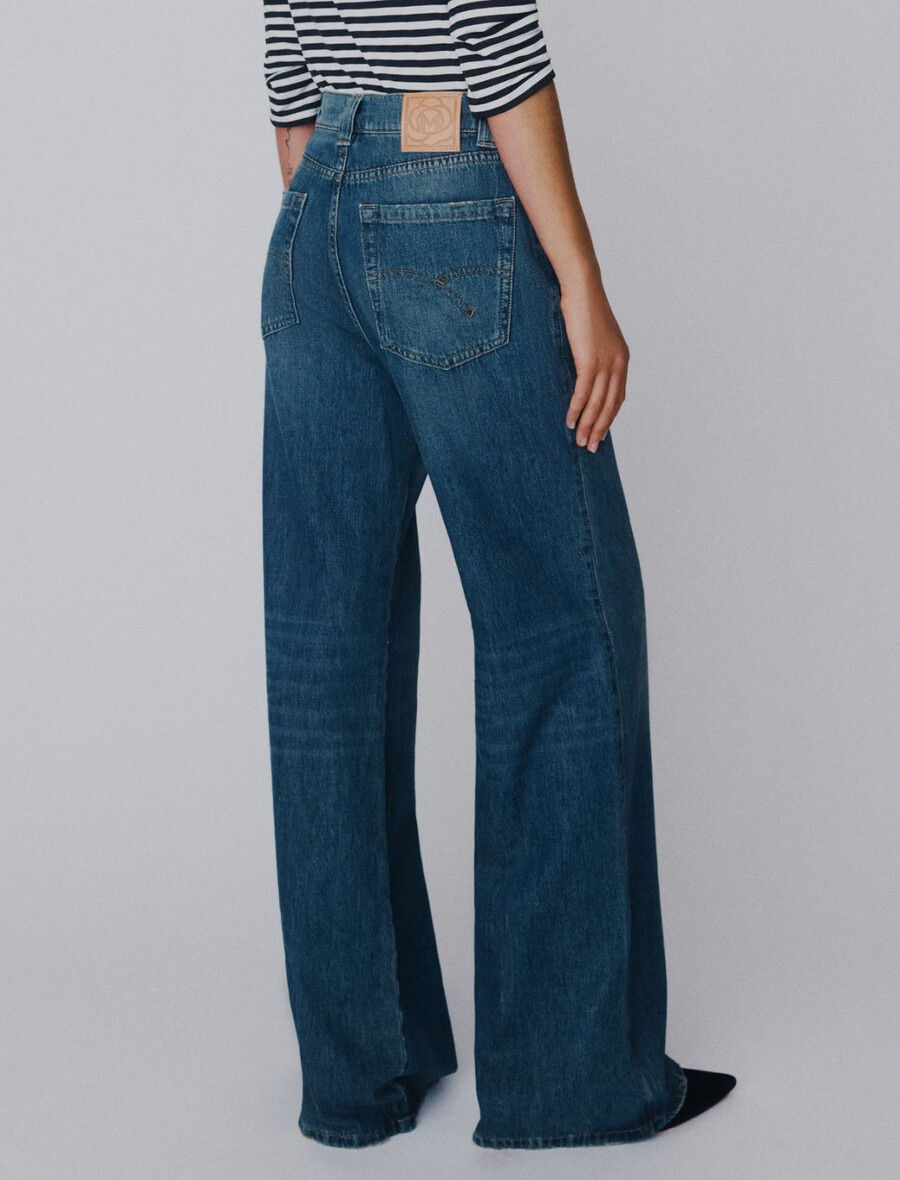 högmidjade jeans med vida ben - marinblÅ
