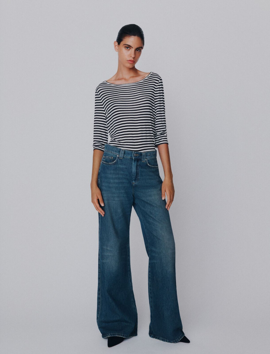 högmidjade jeans med vida ben - marinblÅ