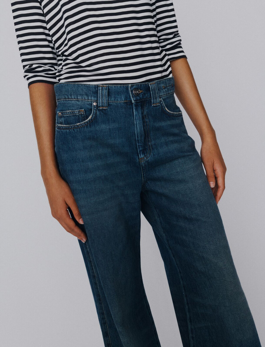 högmidjade jeans med vida ben - marinblÅ