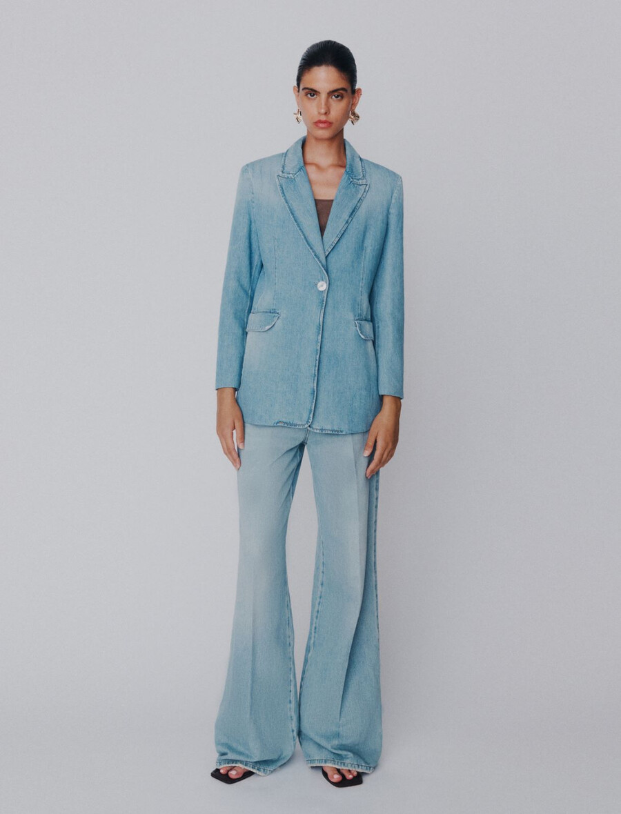 högmidjade jeans med vida ben - dust blue