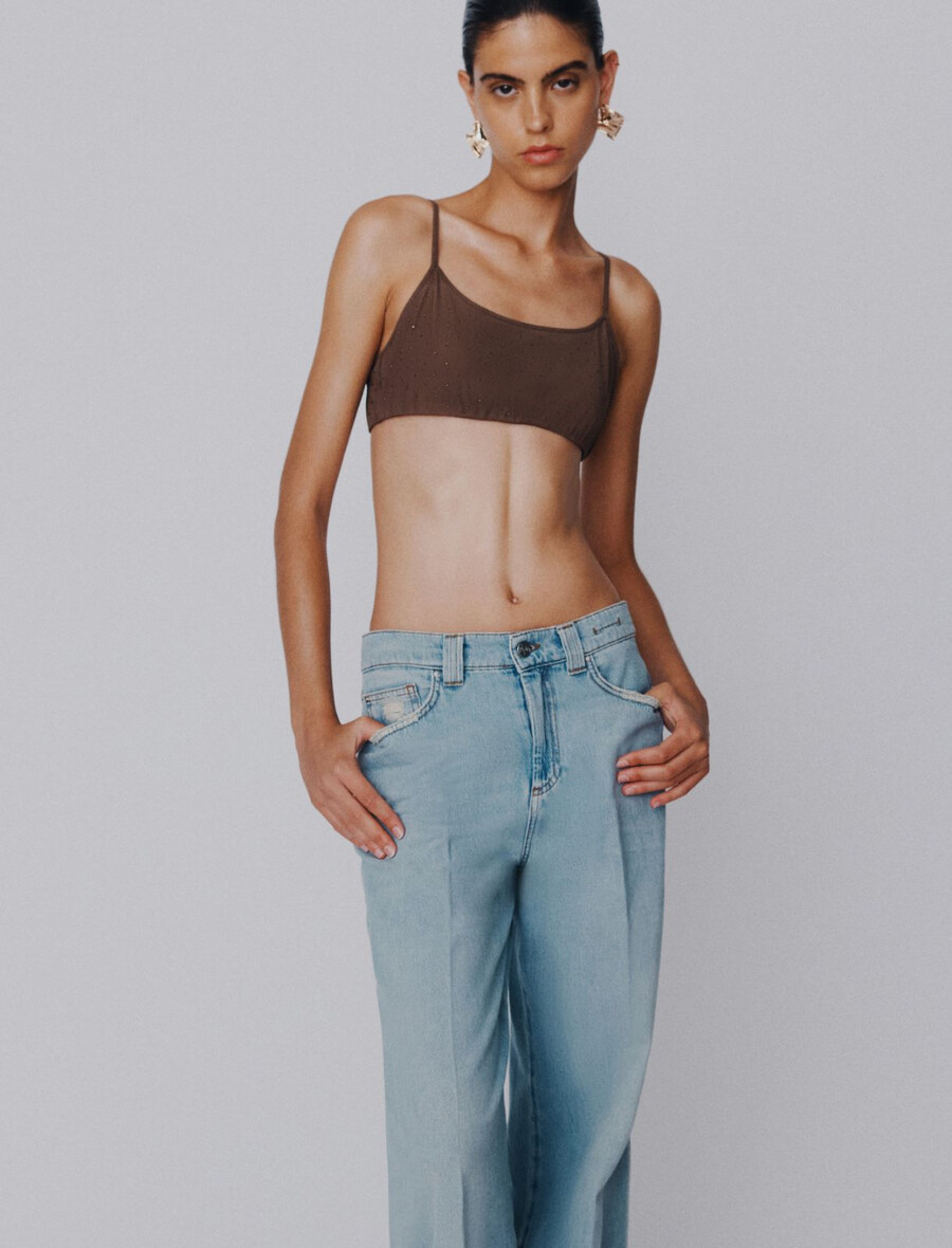 högmidjade jeans med vida ben - dust blue