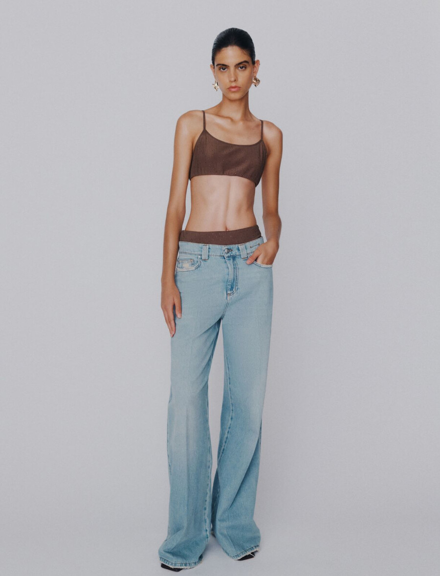 högmidjade jeans med vida ben - dust blue