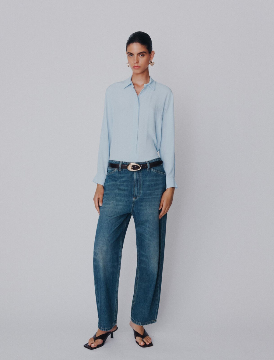 högmidjade mom-fit jeans - marinblÅ