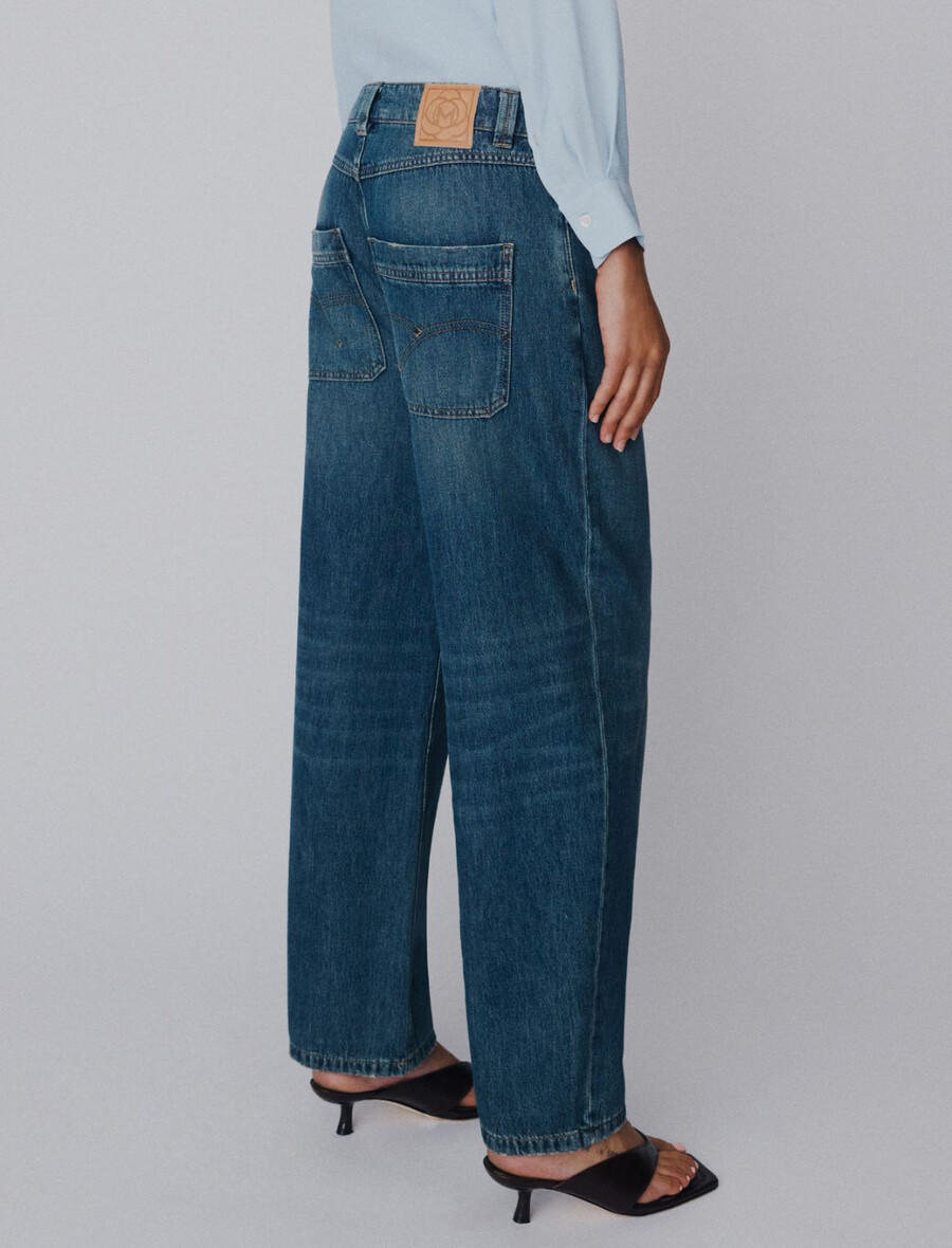 högmidjade mom-fit jeans - marinblÅ