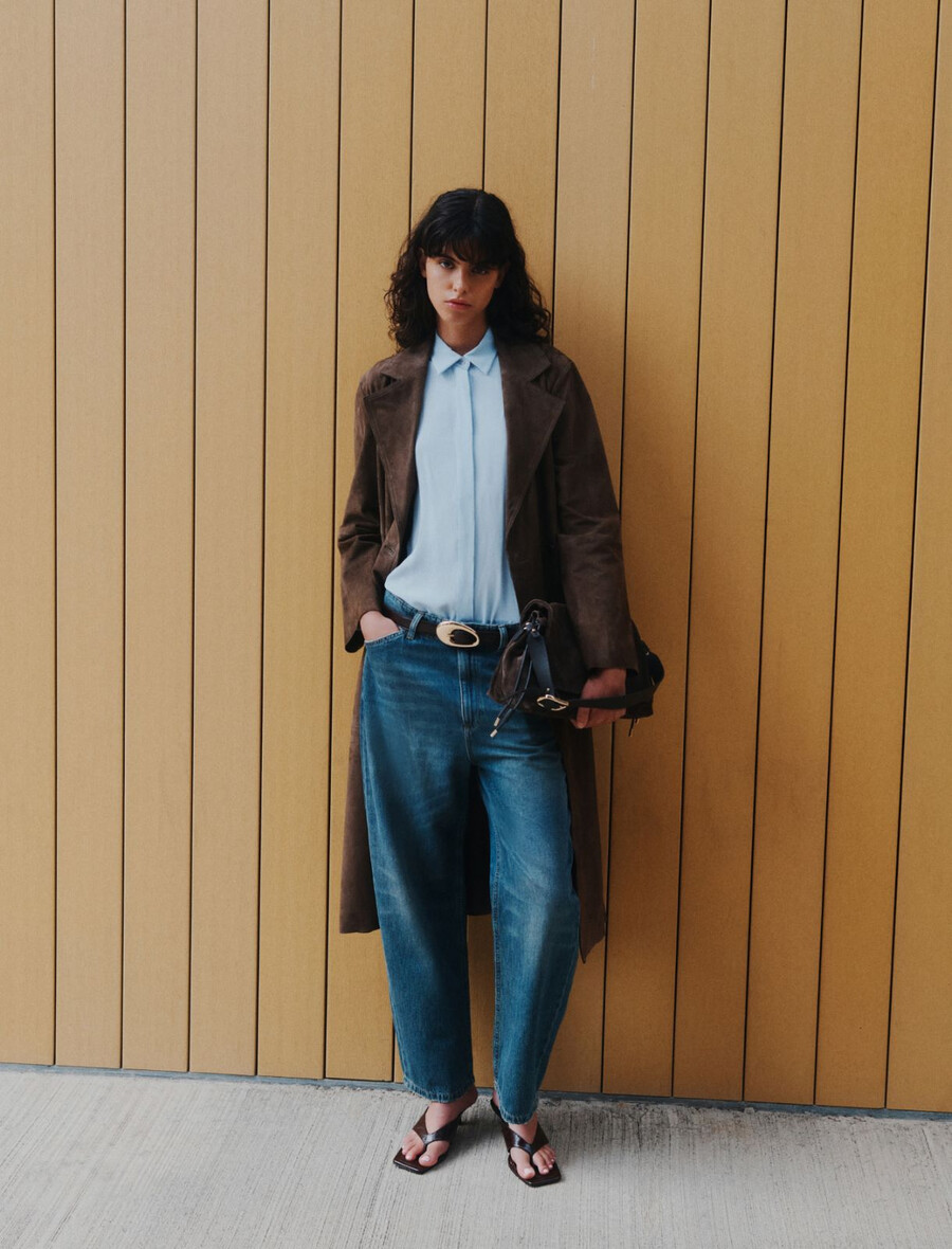 högmidjade mom-fit jeans - marinblÅ