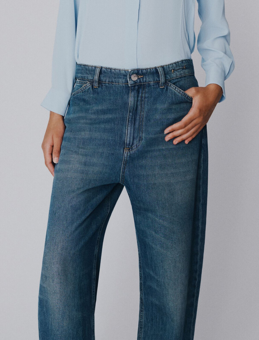 högmidjade mom-fit jeans - marinblÅ