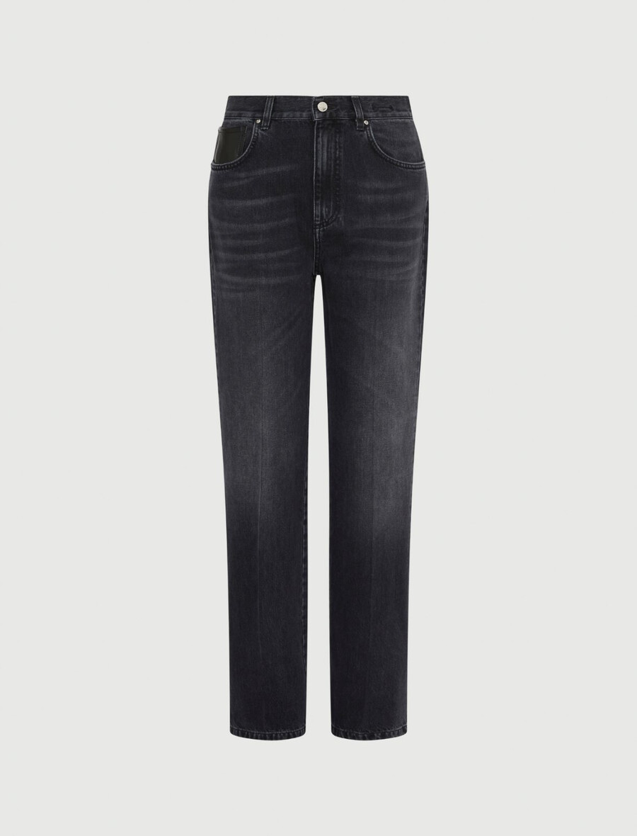 toppstickade jeans med vida ben - svart