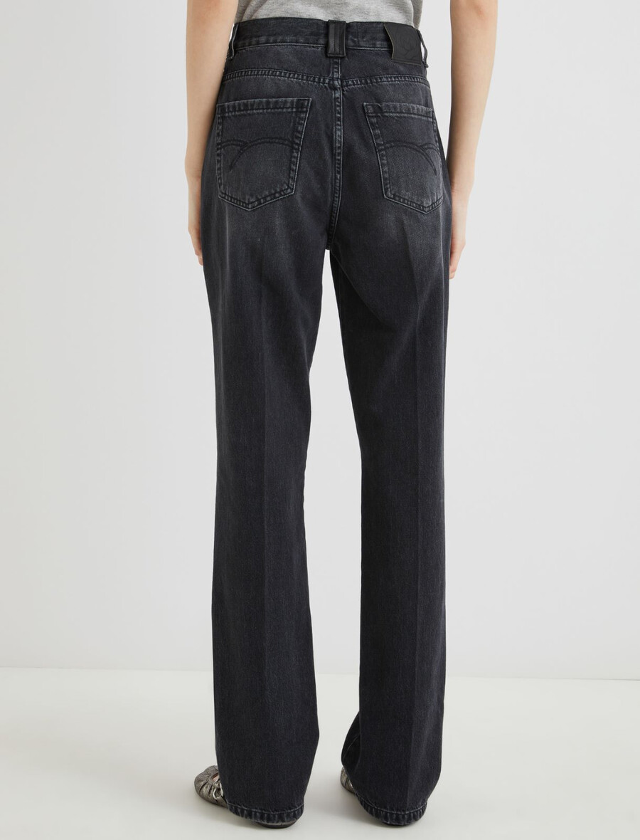 toppstickade jeans med vida ben - svart