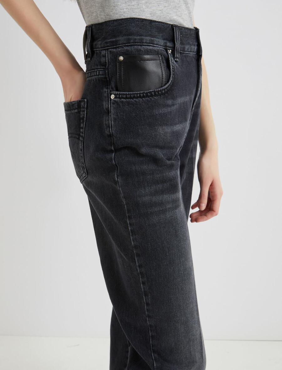 toppstickade jeans med vida ben - svart