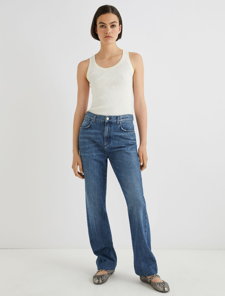 toppstickade jeans med vida ben - blÅ jeans