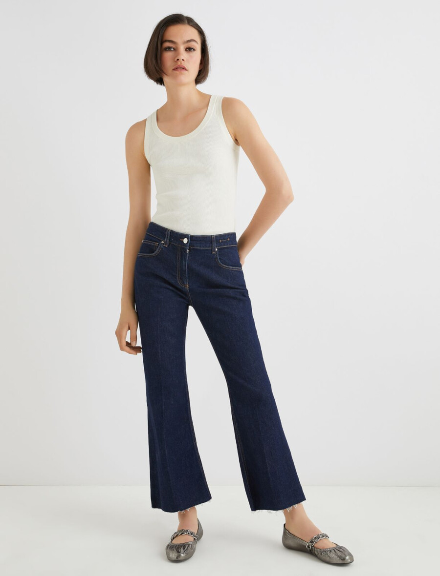 utsvängda beskurna jeans - midnightblue