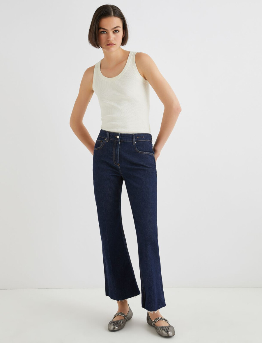utsvängda beskurna jeans - midnightblue