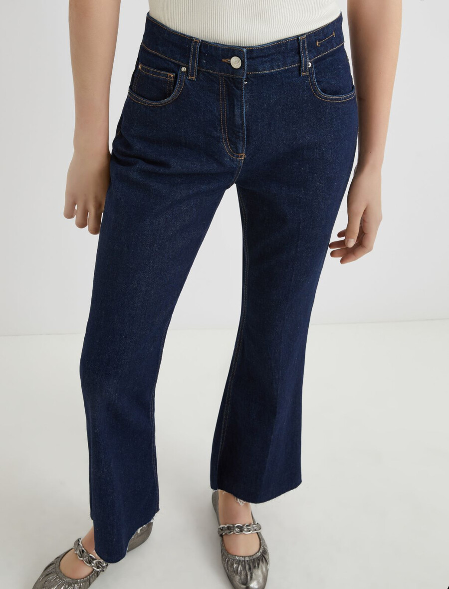 utsvängda beskurna jeans - midnightblue