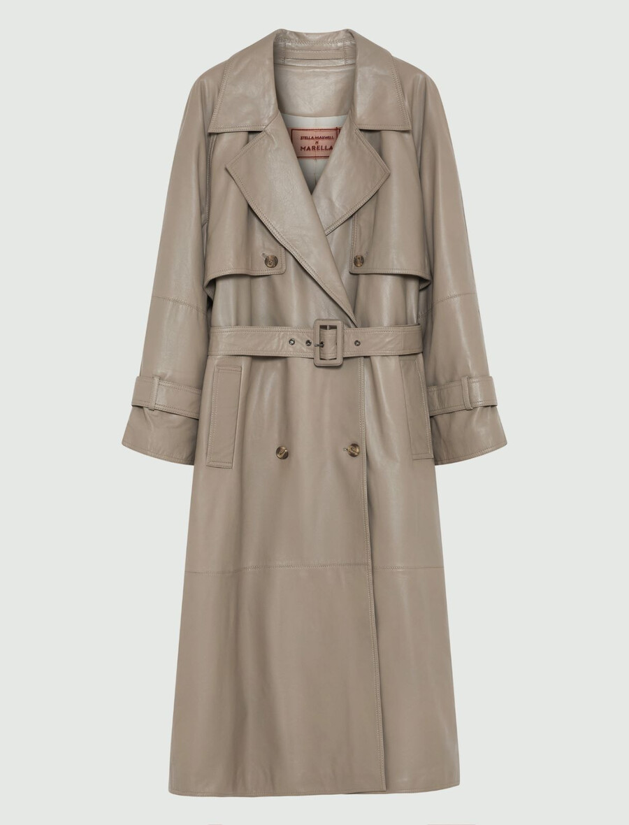 vadderad trenchcoat i läder - mud