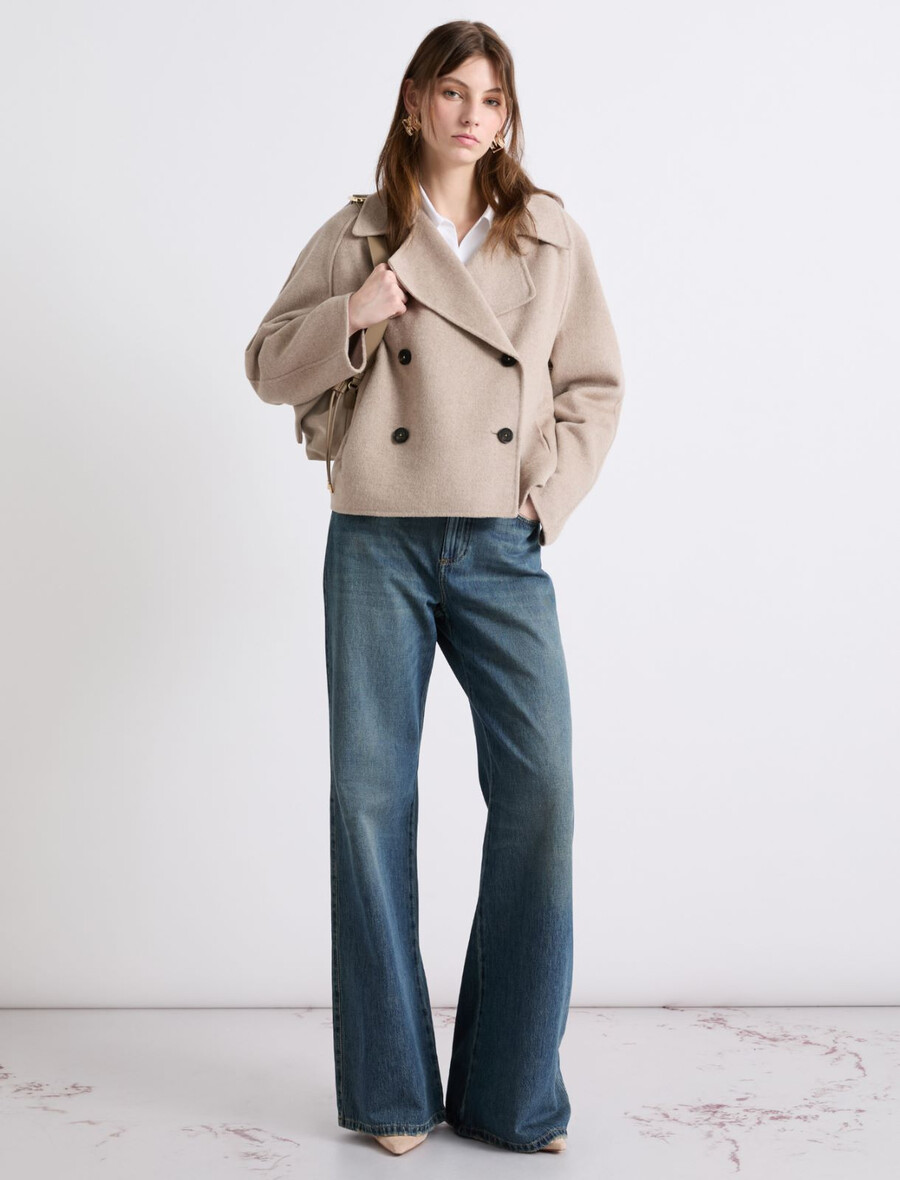 kort trenchcoat i dubbelt tyg - crÈme