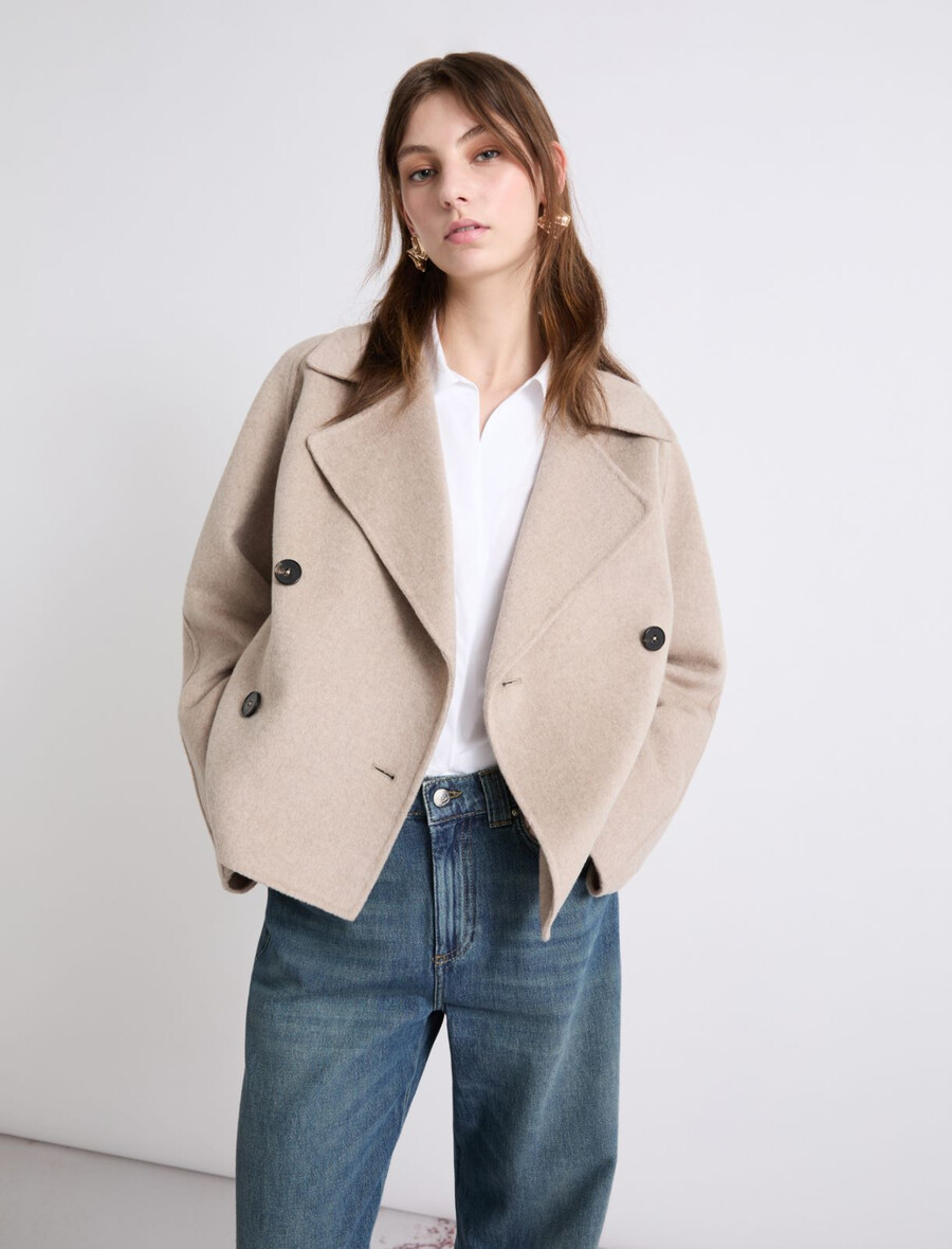 kort trenchcoat i dubbelt tyg - crÈme