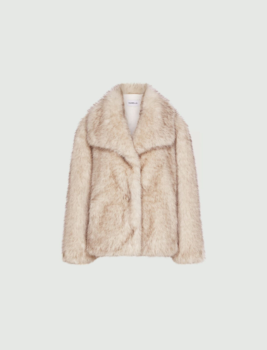 Överdimensionerad jacka i pälstyg - beige