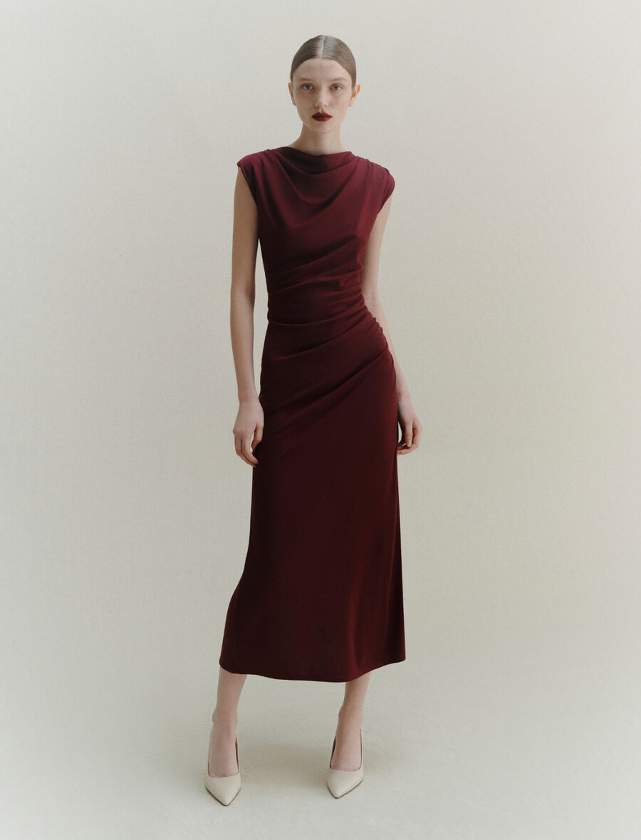 slim-fit jerseyklänning - bordeaux