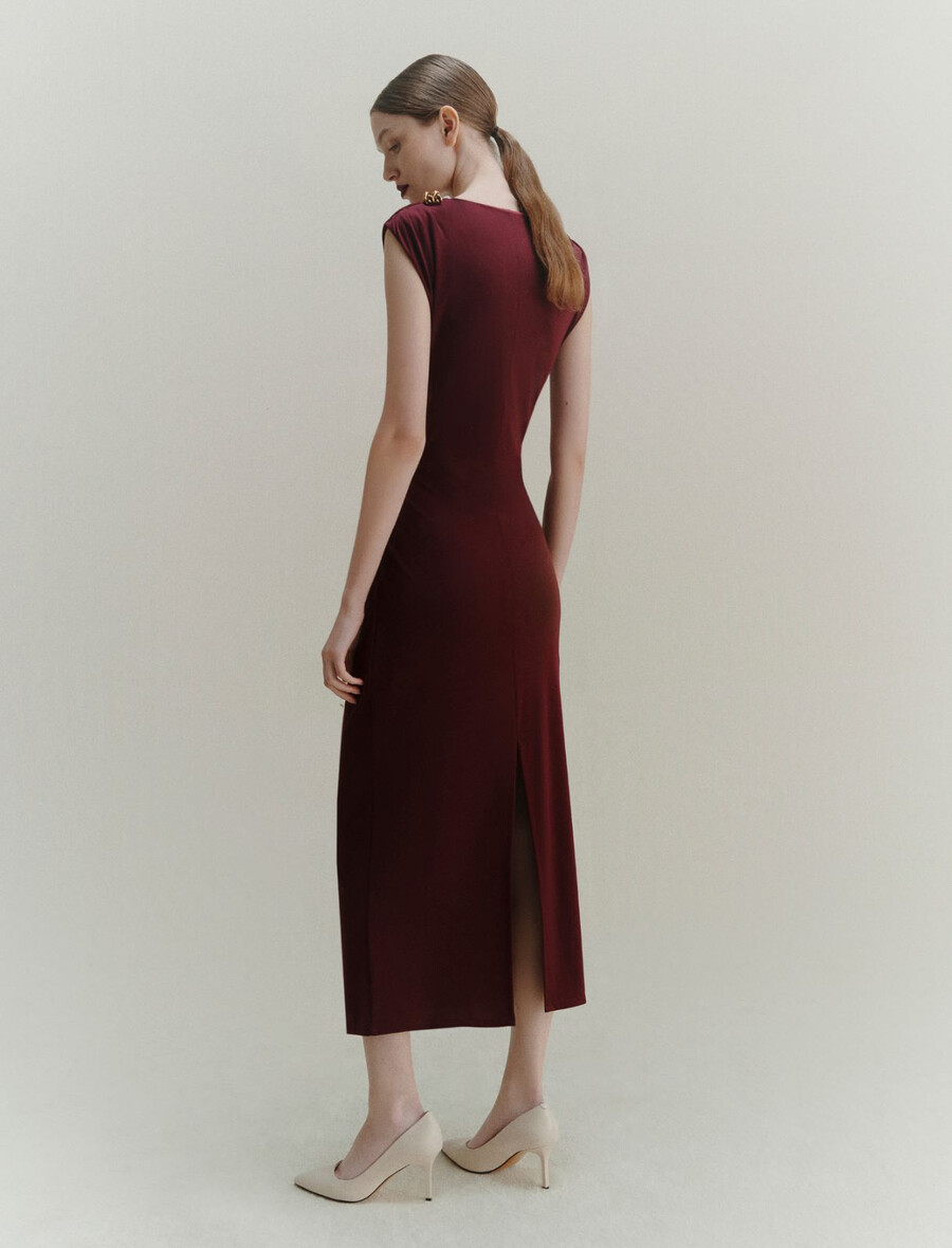 slim-fit jerseyklänning - bordeaux