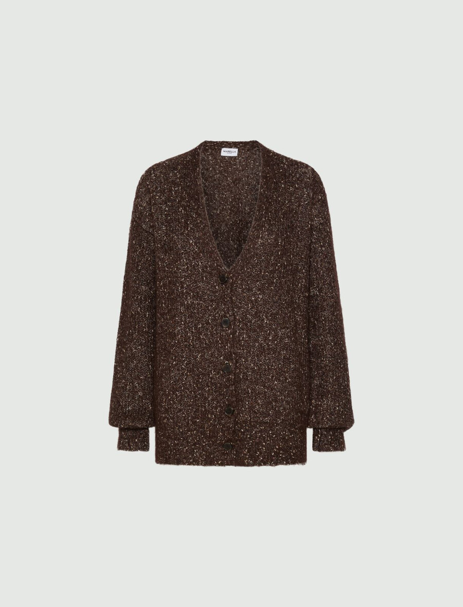 mohair- och alpackakofta - brun