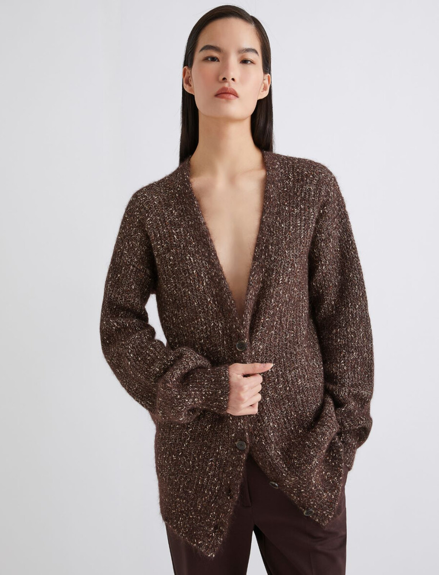 mohair- och alpackakofta - brun