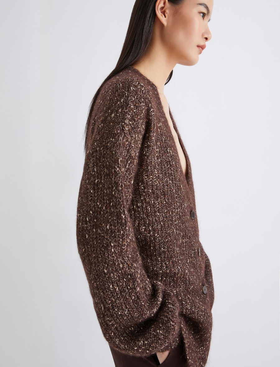 mohair- och alpackakofta - brun