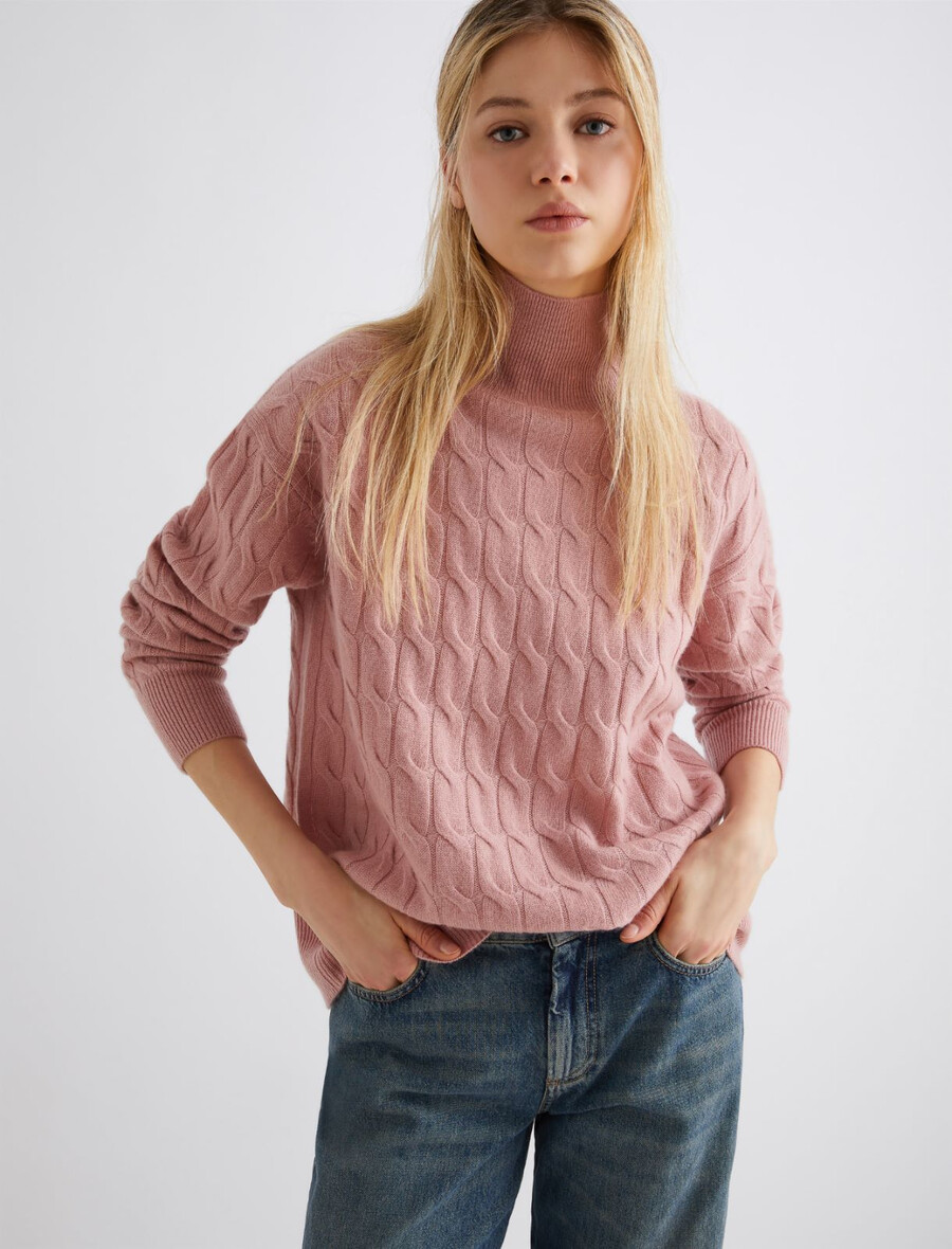 polotröja i ull och kashmir med fusk - rosa