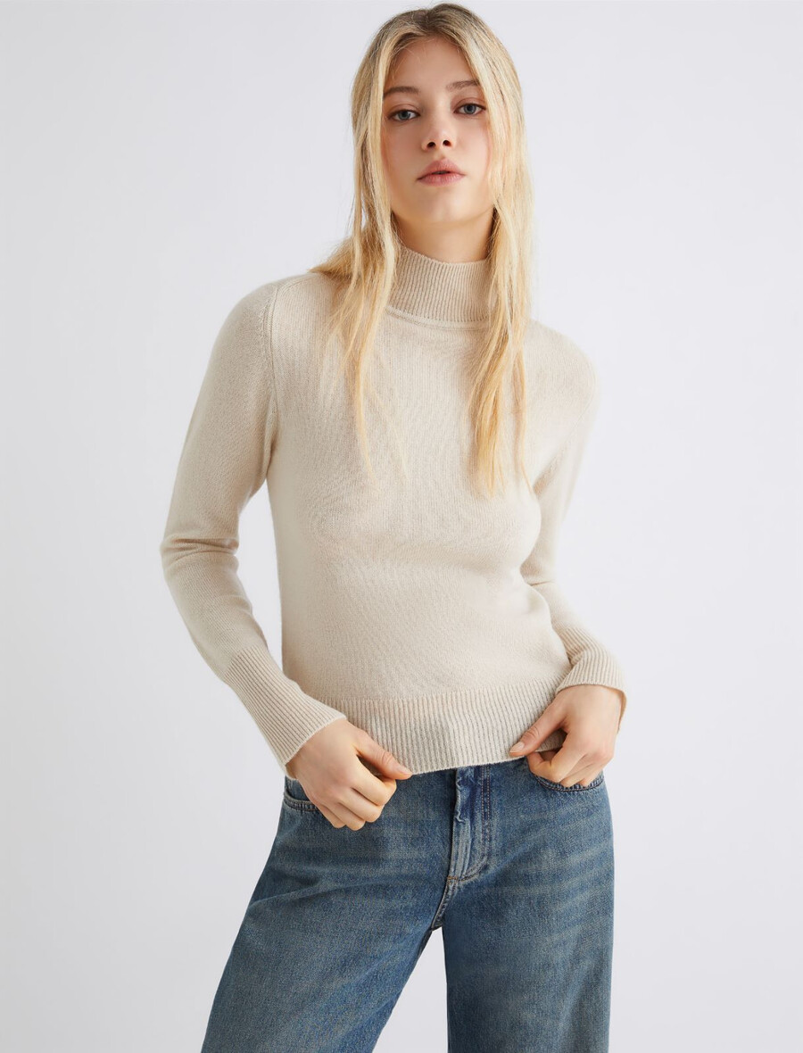 slim-fit ull- och kashmirtröja med polokrage - ivory