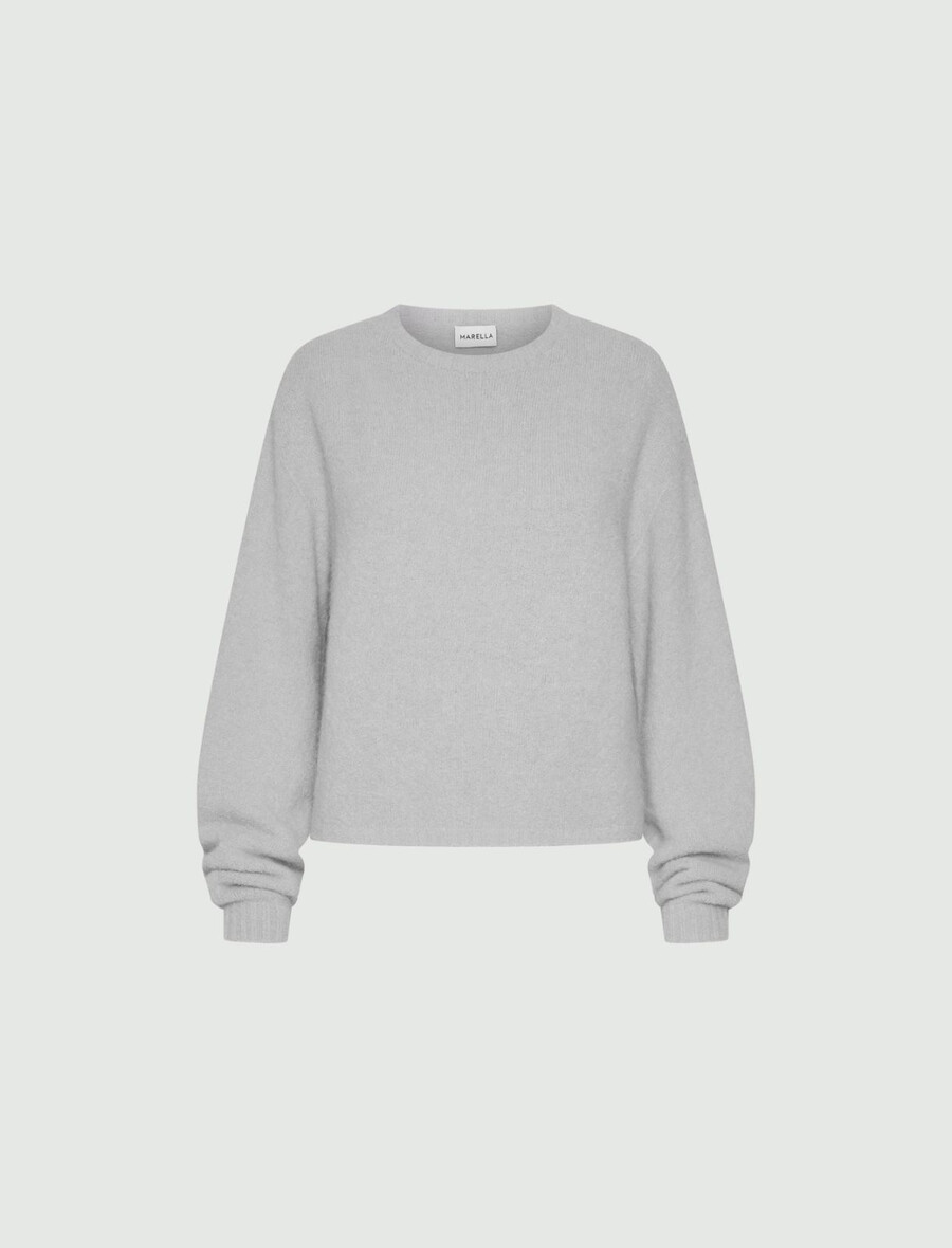 stretchig alpackatröja med rund hals - pearl