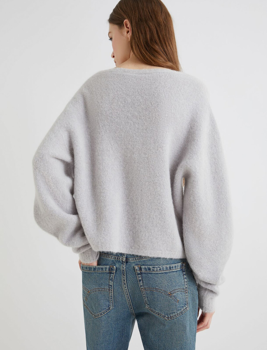 stretchig alpackatröja med rund hals - pearl