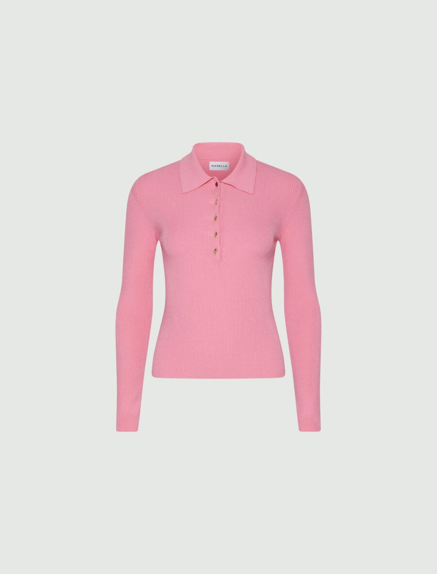 stickad pikétröja med smal passform - rosa
