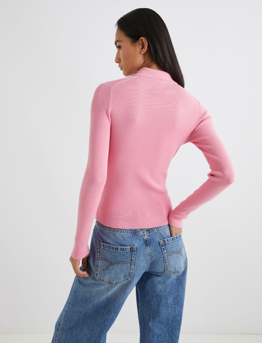stickad pikétröja med smal passform - rosa
