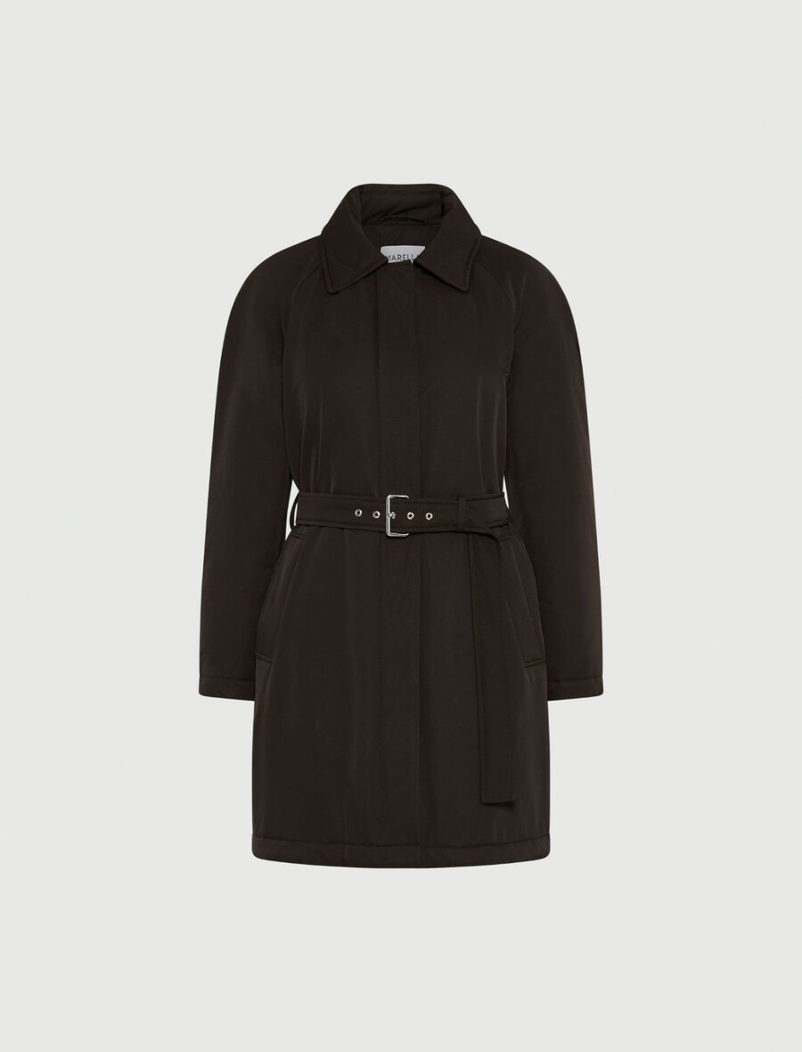 vattenavvisande vadderad trenchcoat - brun