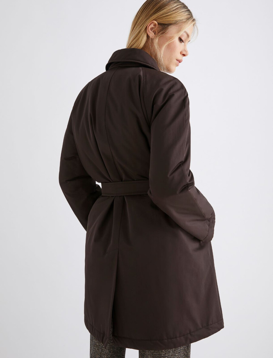 vattenavvisande vadderad trenchcoat - brun