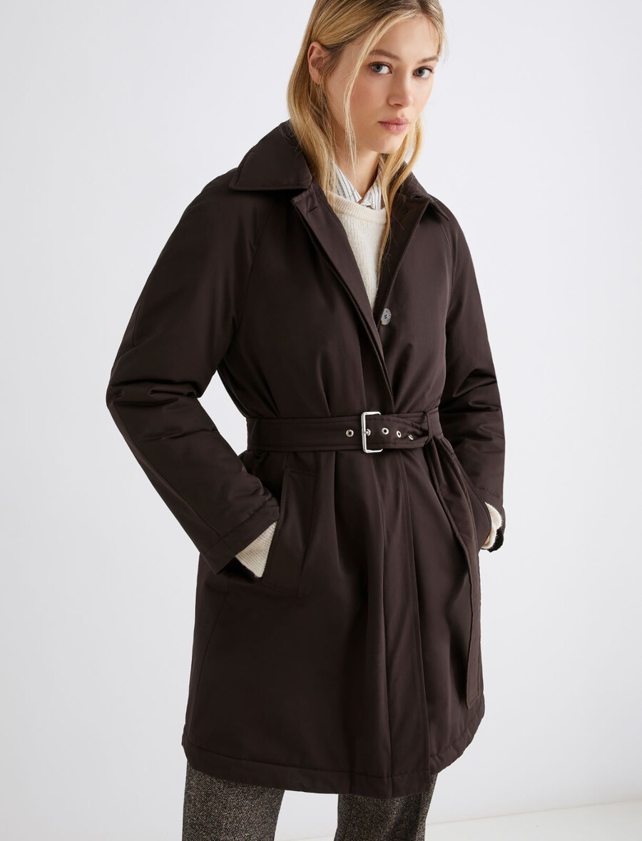 vattenavvisande vadderad trenchcoat - brun